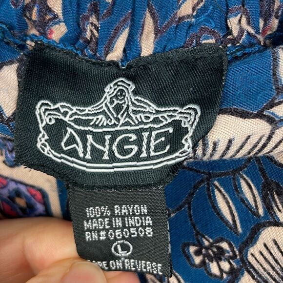 Angie Boho Mixed Print Pull On Pants Wide Leg relaxed size Large - Picture 7 of 7